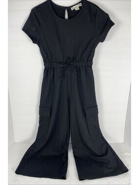 Knit Works Girls Short Sleeve Small 7-8 Black Waffle Jumpsuit Round Neckline